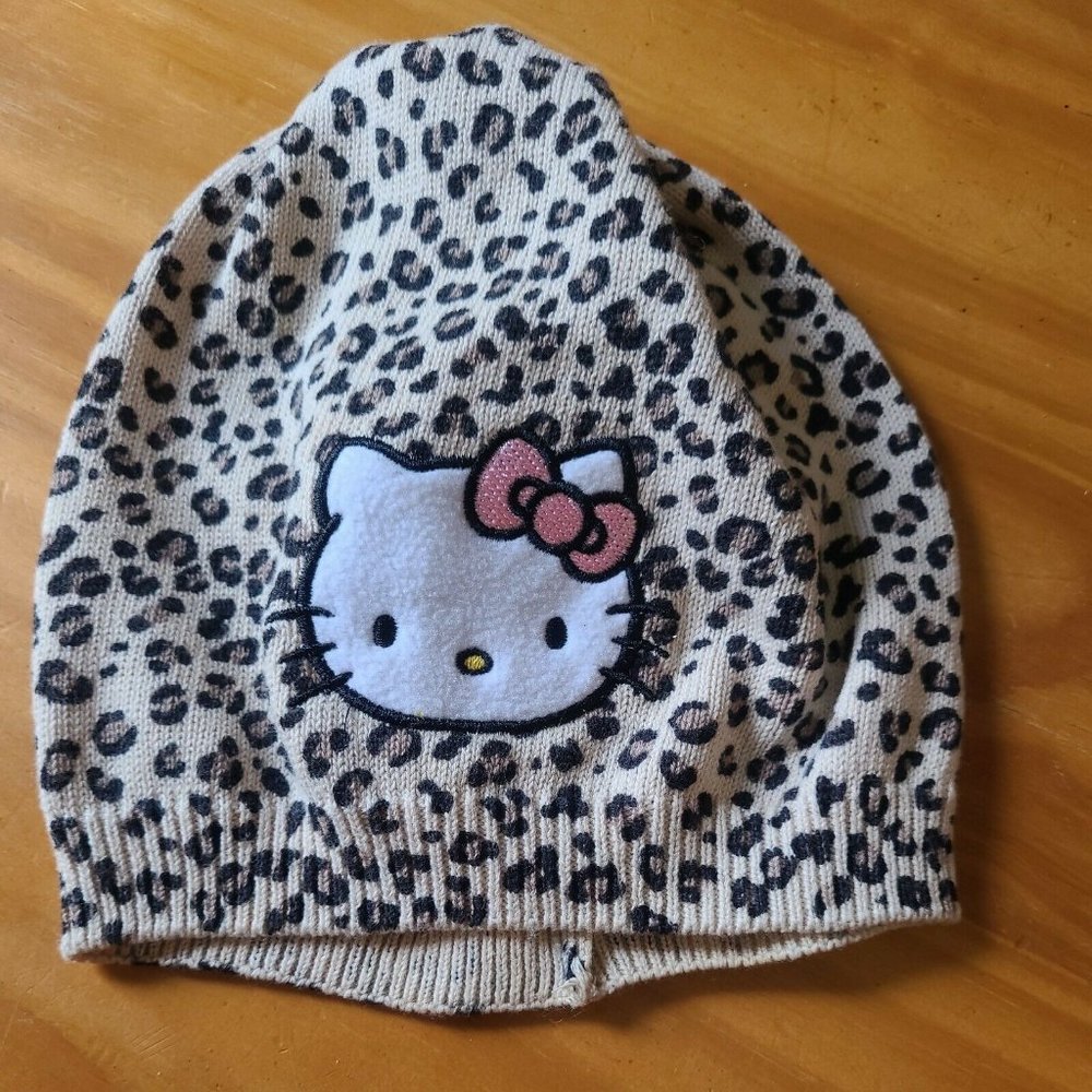Hello KITTY Leopard Print Baby Beanie Skully Hat infant EUC Sz 1.5-4 years old